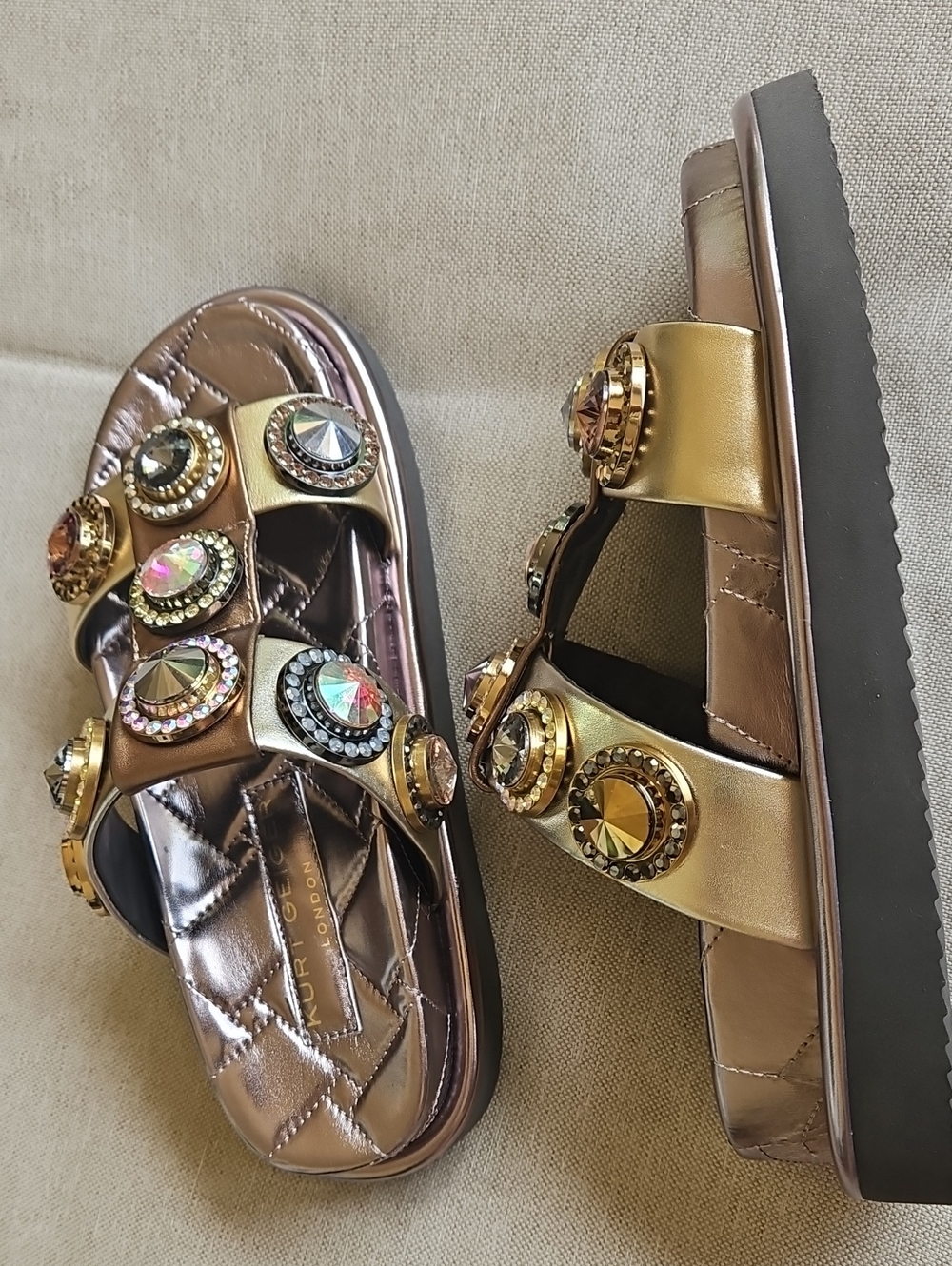 Kurt Geiger Orson Crystal-embellished Leather Flat sandals Bronze EU37, US7 - Picture 8 of 10